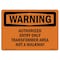 Signmission Safety Sign, OSHA WARNING, 7" Height, 10" Width, Authorized Entry Only Transformer Area, Landscape OS-WS-D-710-L-12461 - alternate 1